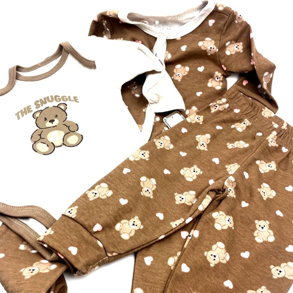 Little Lass Baby Girls Size 3/6m The Snuggle is Real Matching 3pc Set Bear Heart - Picture 8 of 8